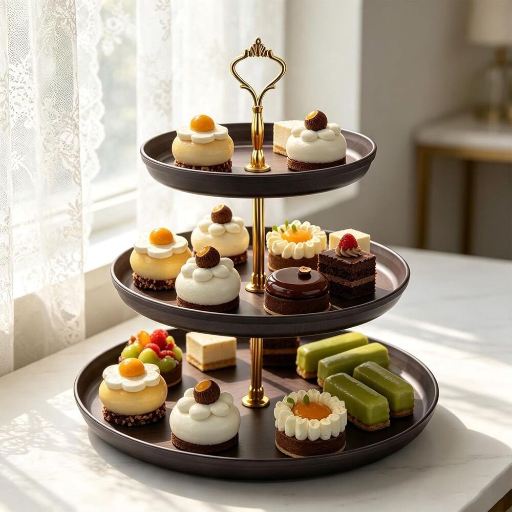 3 Tier Cupcake Stand Faux Wood Plastic Dessert Tower Serving Tray Party Display